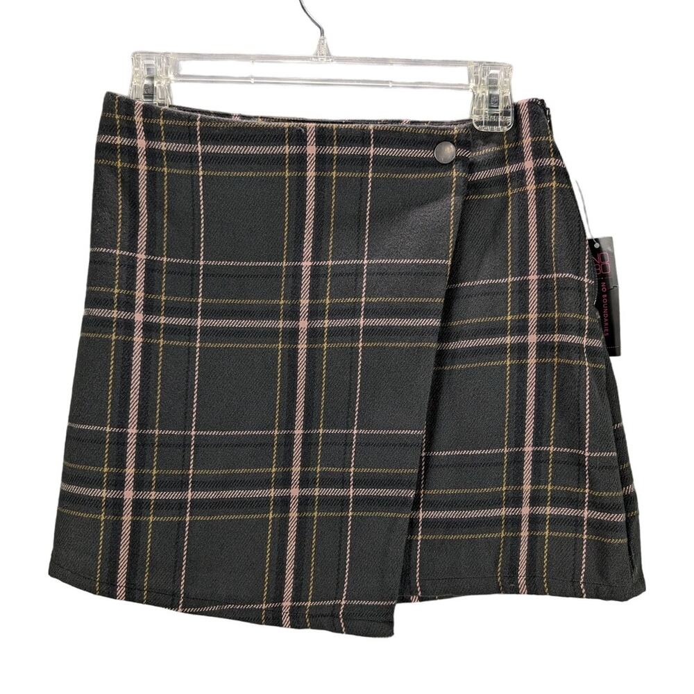 No Boundaries Mini Skirt Womens Small Juniors 3-5 Wrap Plaid Zips Flannel Grunge